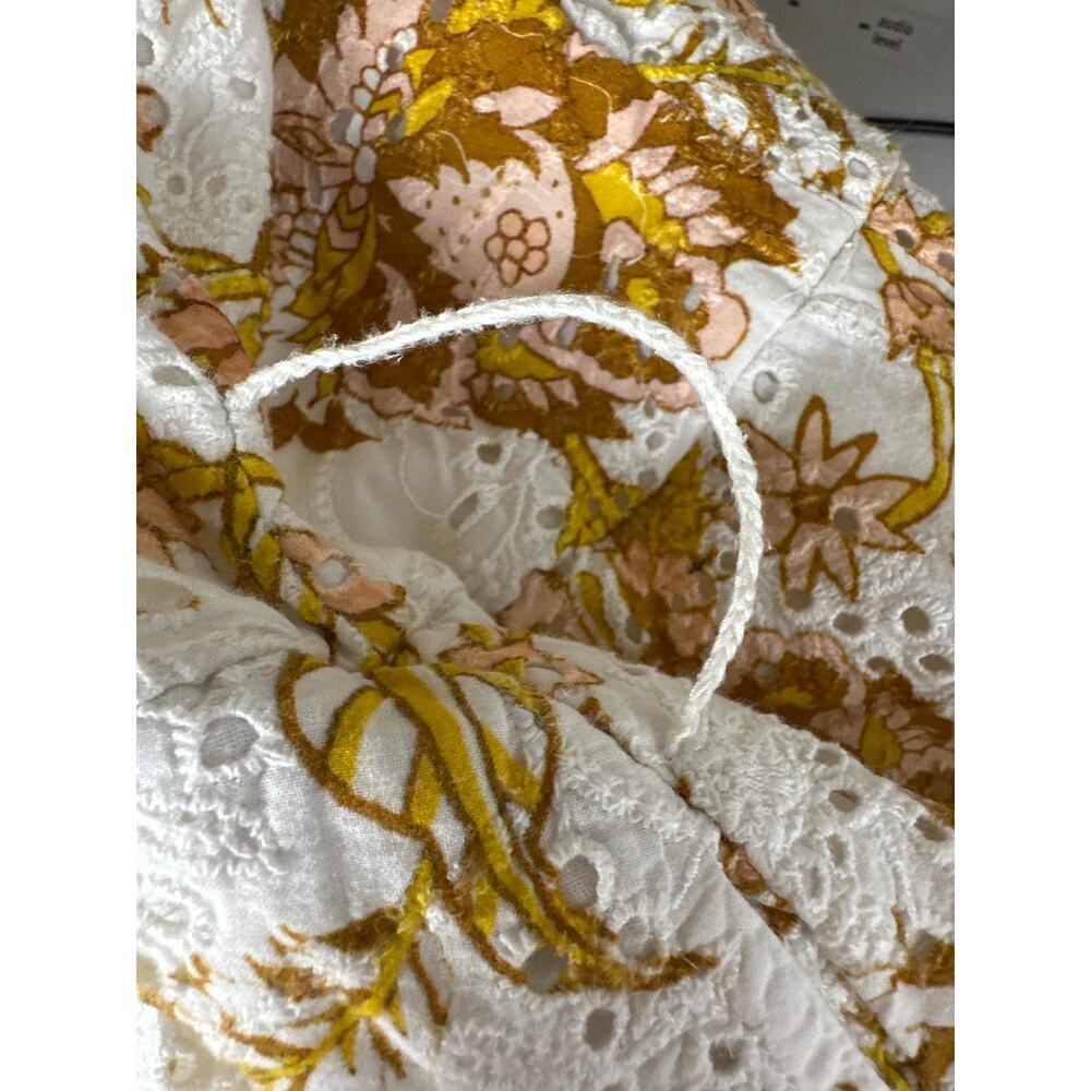 Hemant & Nandita Tora Shirt Dress Floral Eyelet Sleeveless Maxi White Yellow M - Picture 9 of 10